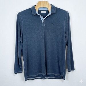 Tommy Bahama Mens Paradise Cove Polo Shirt Sz 2XLT Tall Blue Striped Long Sleeve